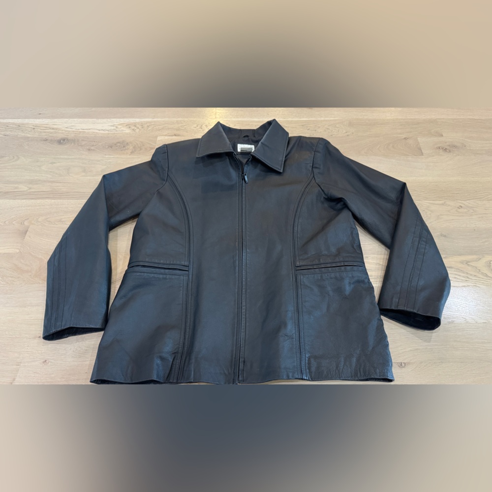 Sarah B Studio black leather jacket women’s size XL